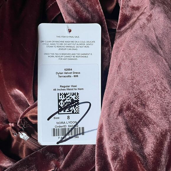 REVELRY Dylan Terracotta Brown Velvet Maxi Event Formal Dress Size 8 NWT Deep V - Picture 8 of 15